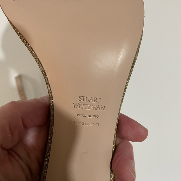 Stuart Weitzman Nearly Nude Sandals 9.5 Platinum NWOT - Picture 5 of 9
